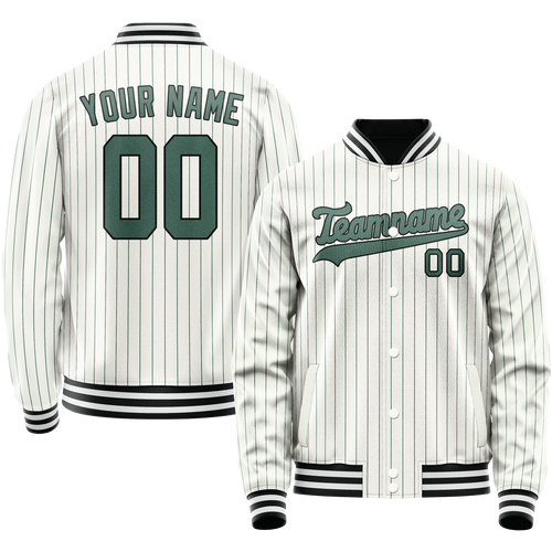 Custom White Teal Teal Pinstripe Varsity Letterman Jacket