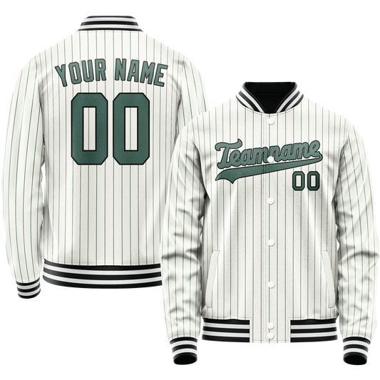 Custom White Teal Teal Pinstripe Varsity Letterman Jacket