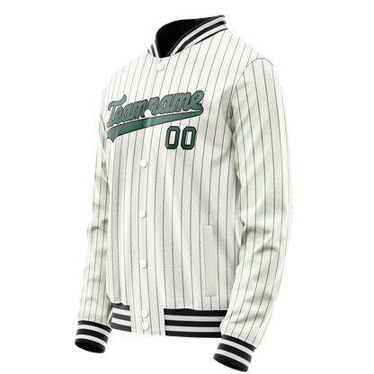 Custom White Teal Teal Pinstripe Varsity Letterman Jacket