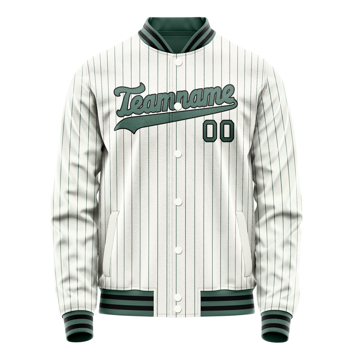 Custom White Teal Teal Pinstripe Varsity Letterman Jacket