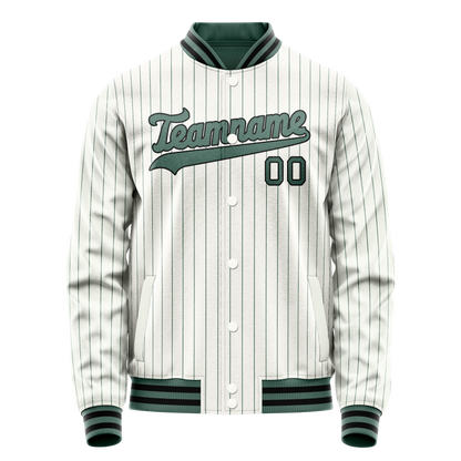 Custom White Teal Teal Pinstripe Varsity Letterman Jacket