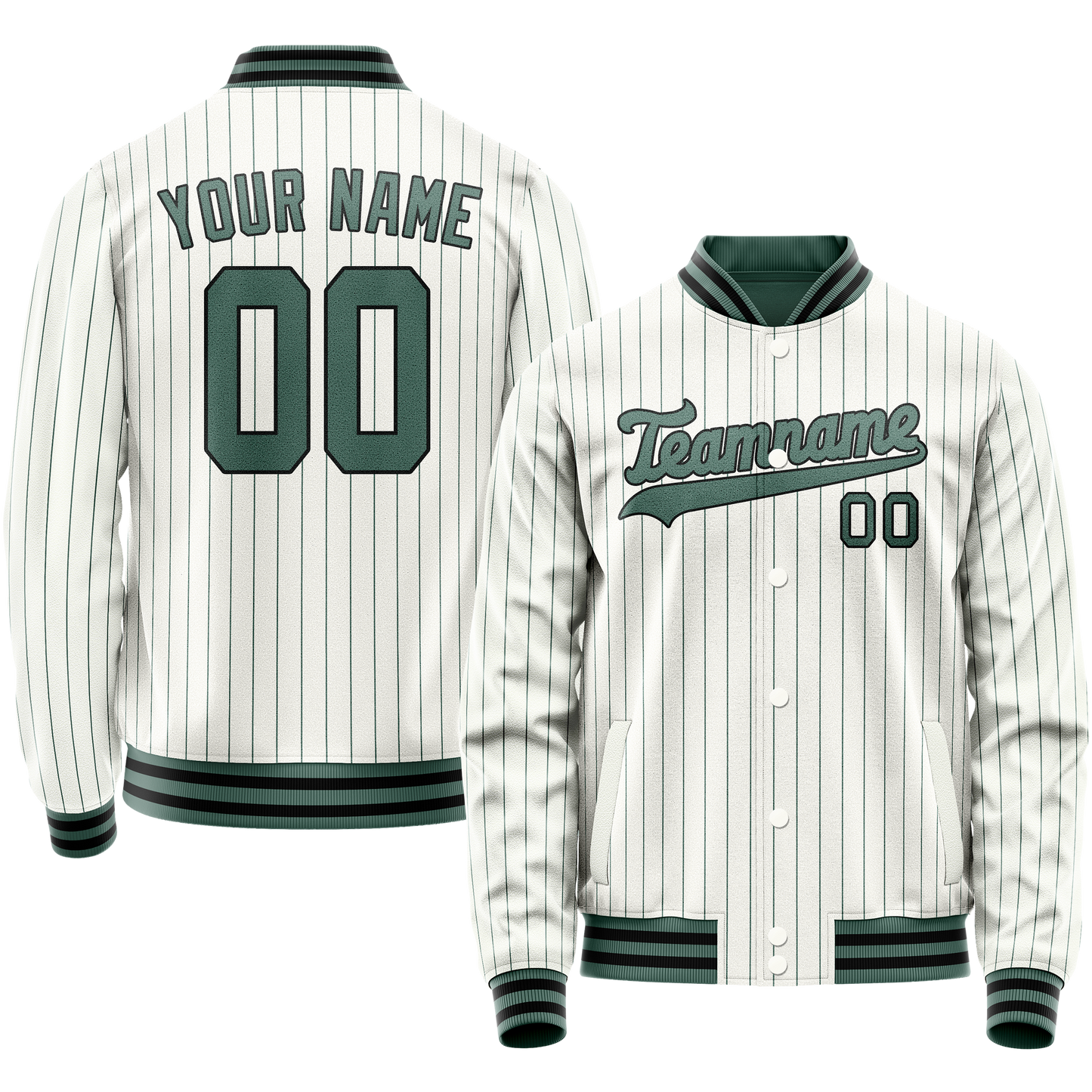Custom White Teal Teal Pinstripe Varsity Letterman Jacket
