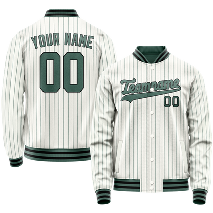 Custom White Teal Teal Pinstripe Varsity Letterman Jacket