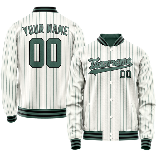 Custom White Teal Teal Pinstripe Varsity Letterman Jacket