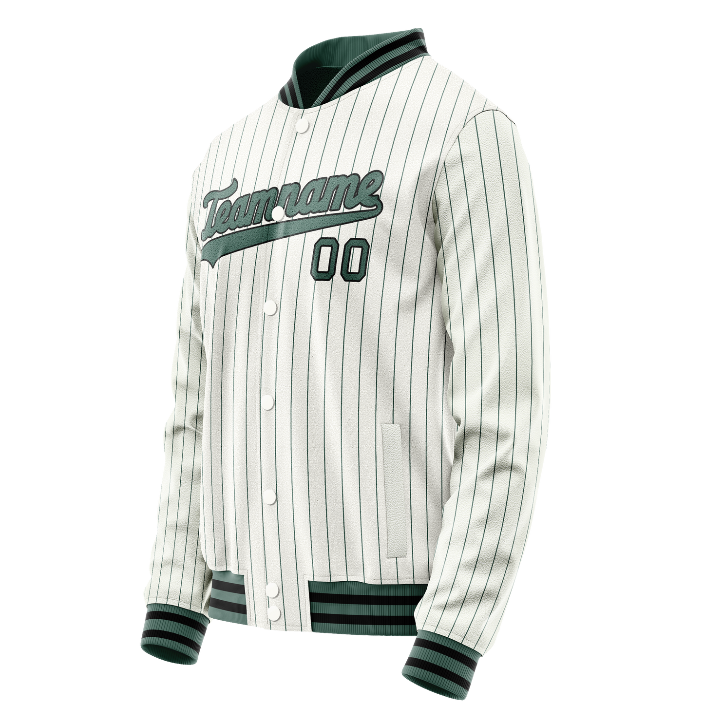 Custom White Teal Teal Pinstripe Varsity Letterman Jacket