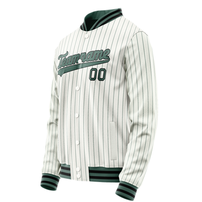 Custom White Teal Teal Pinstripe Varsity Letterman Jacket