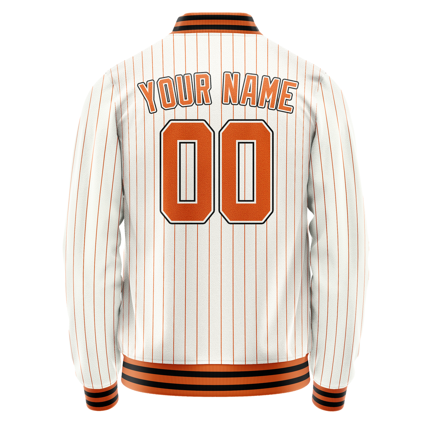 Custom White Orange Orange Pinstripe Varsity Letterman Jacket