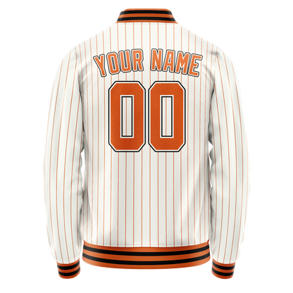 Custom White Orange Orange Pinstripe Varsity Letterman Jacket