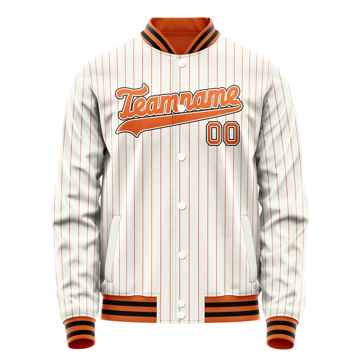 Custom White Orange Orange Pinstripe Varsity Letterman Jacket