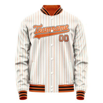 Custom White Orange Orange Pinstripe Varsity Letterman Jacket