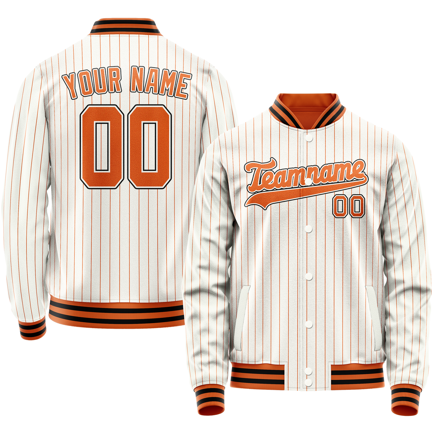 Custom White Orange Orange Pinstripe Varsity Letterman Jacket