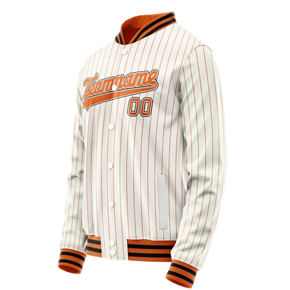 Custom White Orange Orange Pinstripe Varsity Letterman Jacket