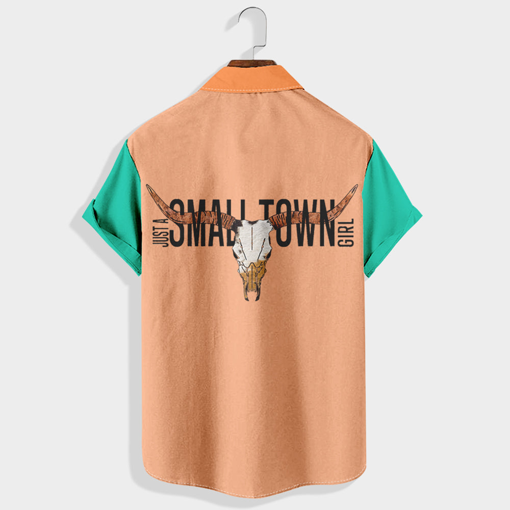 Just a Small Town Girl with Longhorn Skull Printed Short Sleeve Shirt & Shorts Set