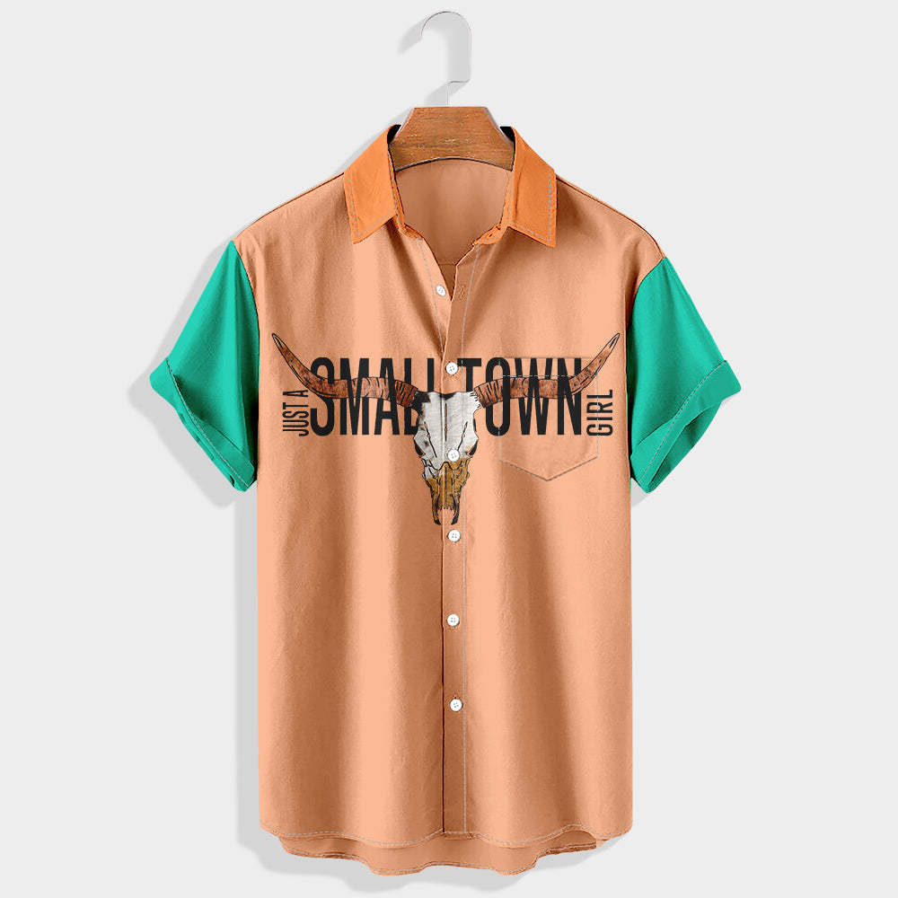 Just a Small Town Girl with Longhorn Skull Printed Short Sleeve Shirt & Shorts Set
