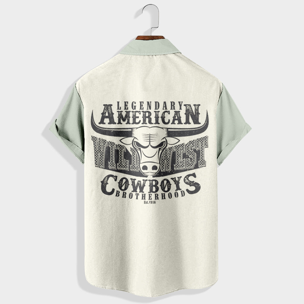 Legendary American Wild West Cowboys Brotherhood Est. 1916 Printed Short Sleeve Shirt & Shorts Set