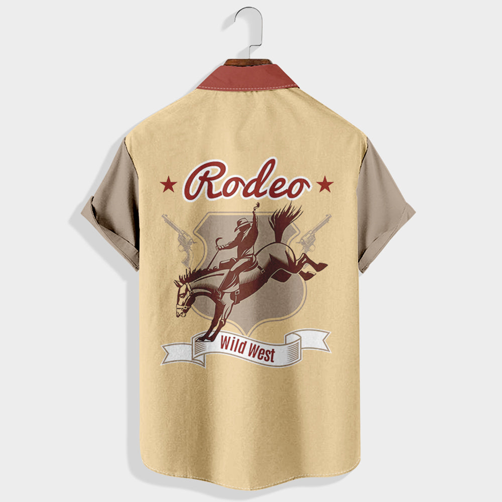 Rodeo Wild West Vintage Cowboy  Printed Short Sleeve Shirt & Shorts Set