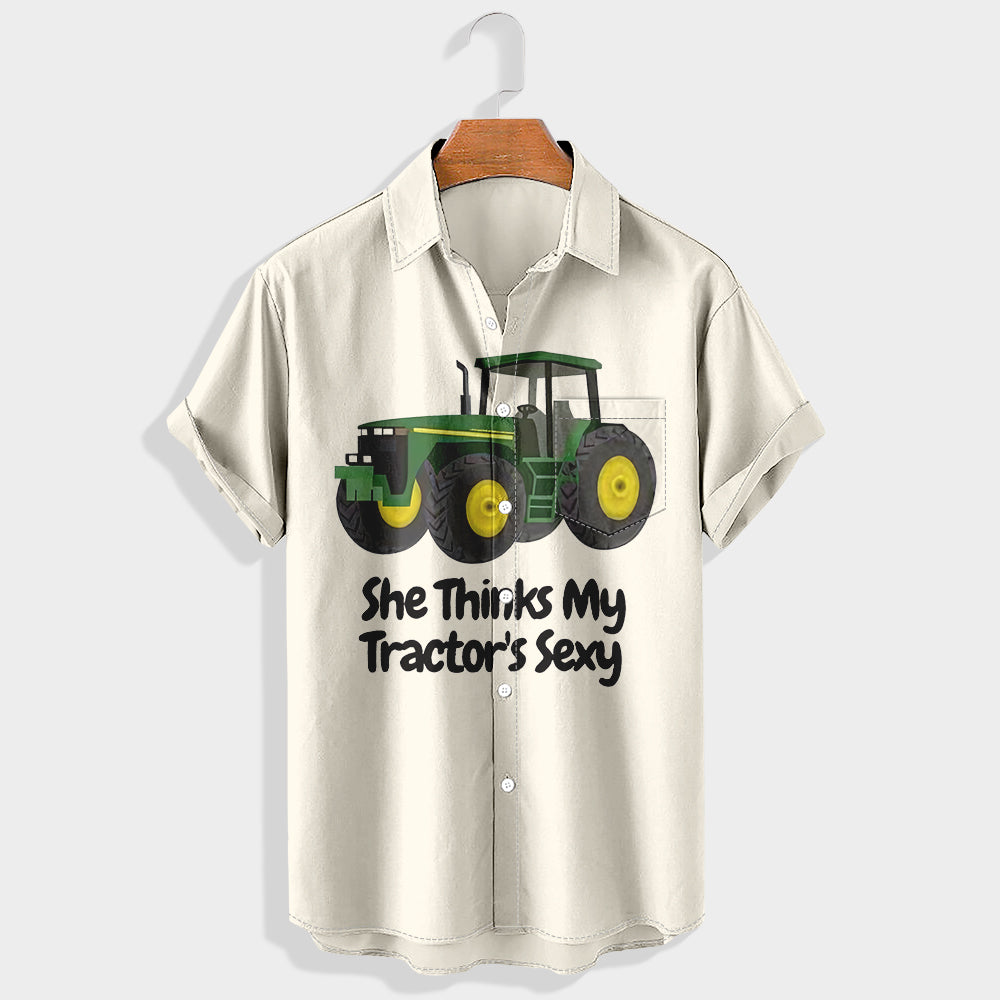 She thinks my tractor¡¯s sexy Printed Short Sleeve Shirt & Shorts Set