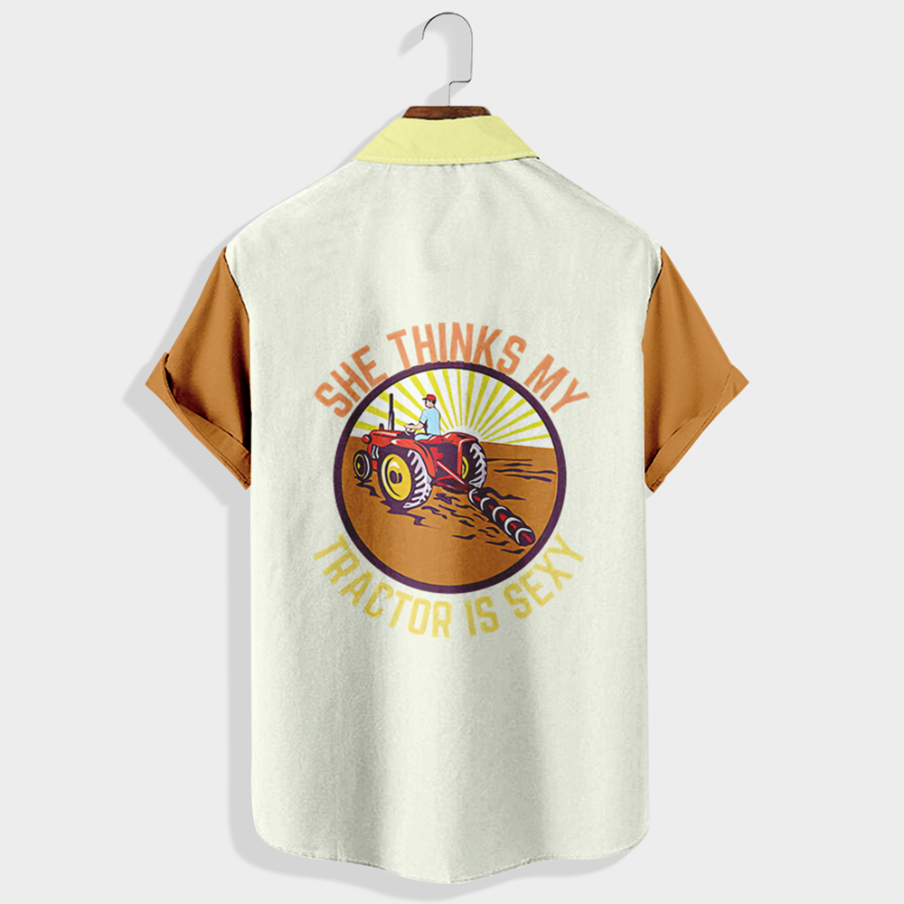 She thinks my tractor¡¯s sexy Printed Short Sleeve Shirt & Shorts Set