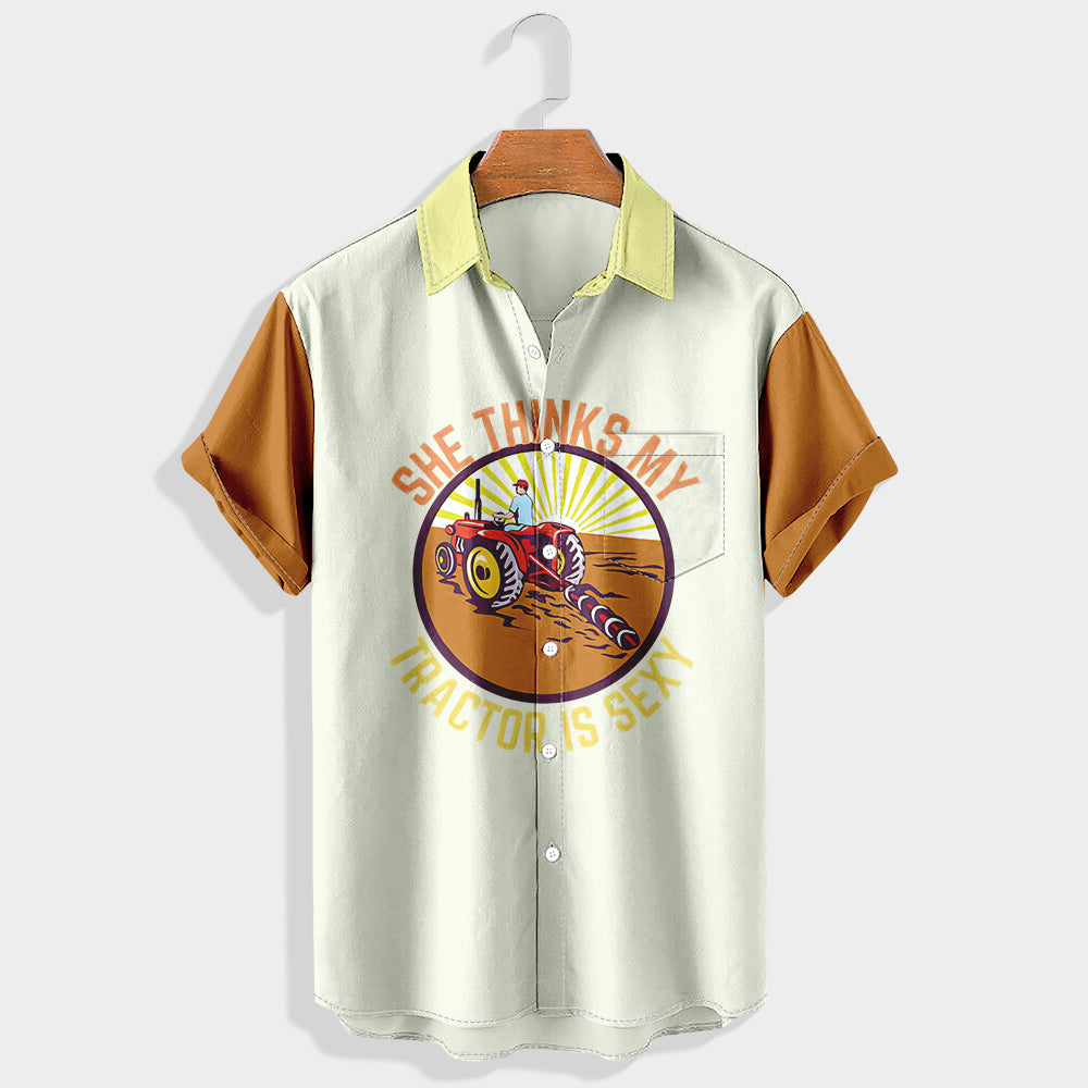 She thinks my tractor¡¯s sexy Printed Short Sleeve Shirt & Shorts Set