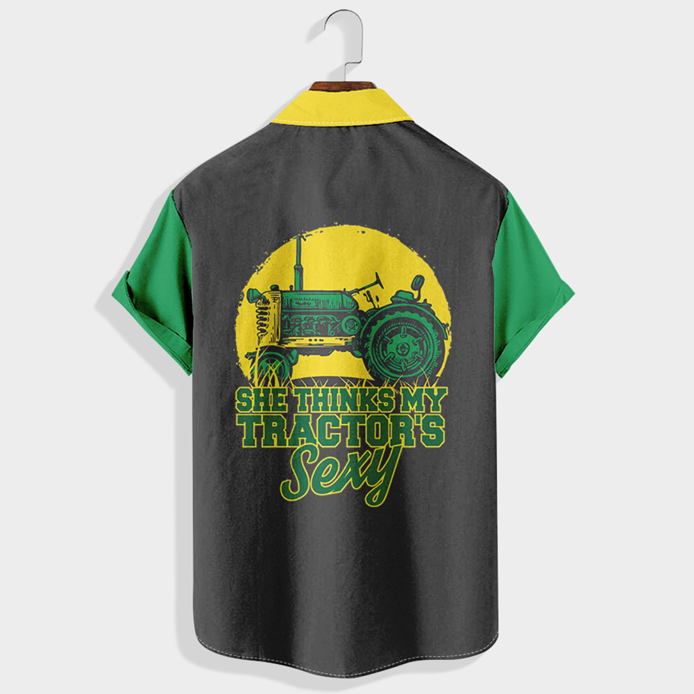 She thinks my tractor¡¯s sexy Printed Short Sleeve Shirt & Shorts Set
