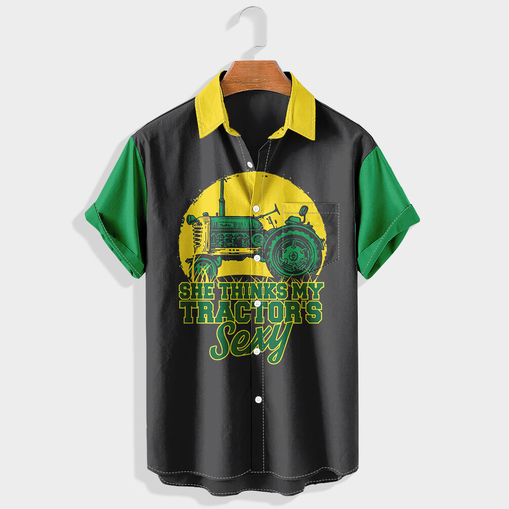 She thinks my tractor¡¯s sexy Printed Short Sleeve Shirt & Shorts Set
