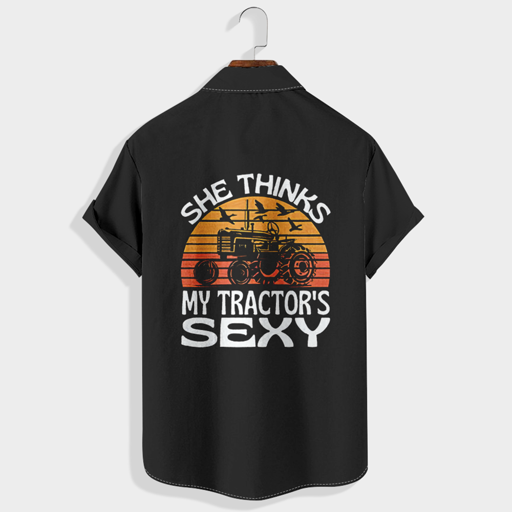 She thinks my tractor¡¯s sexy Printed Short Sleeve Shirt & Shorts Set
