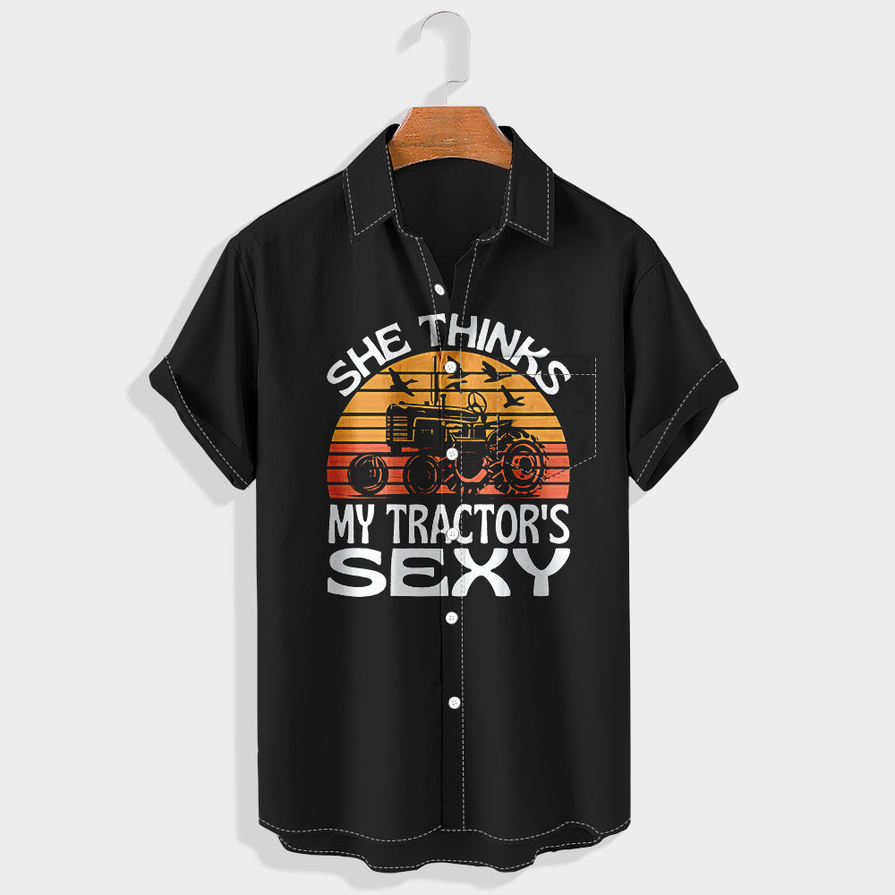 She thinks my tractor¡¯s sexy Printed Short Sleeve Shirt & Shorts Set
