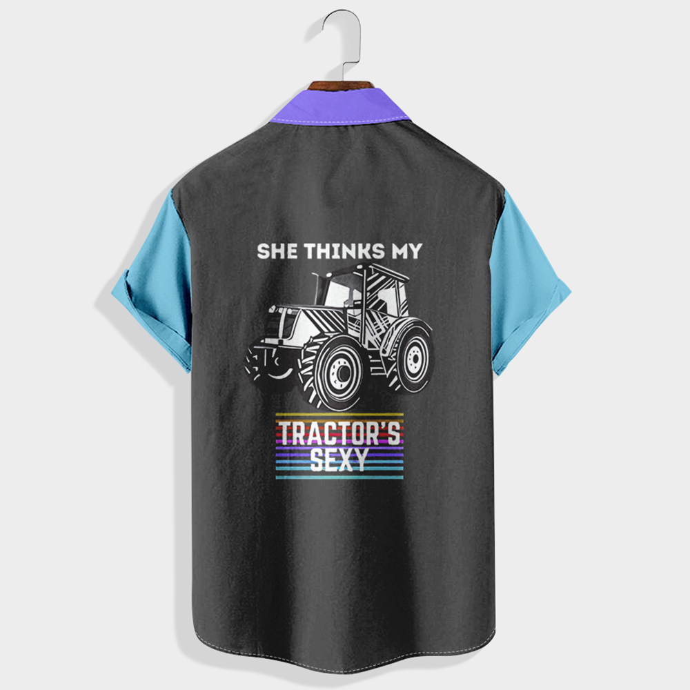 She thinks my tractor¡¯s sexy Printed Short Sleeve Shirt & Shorts Set