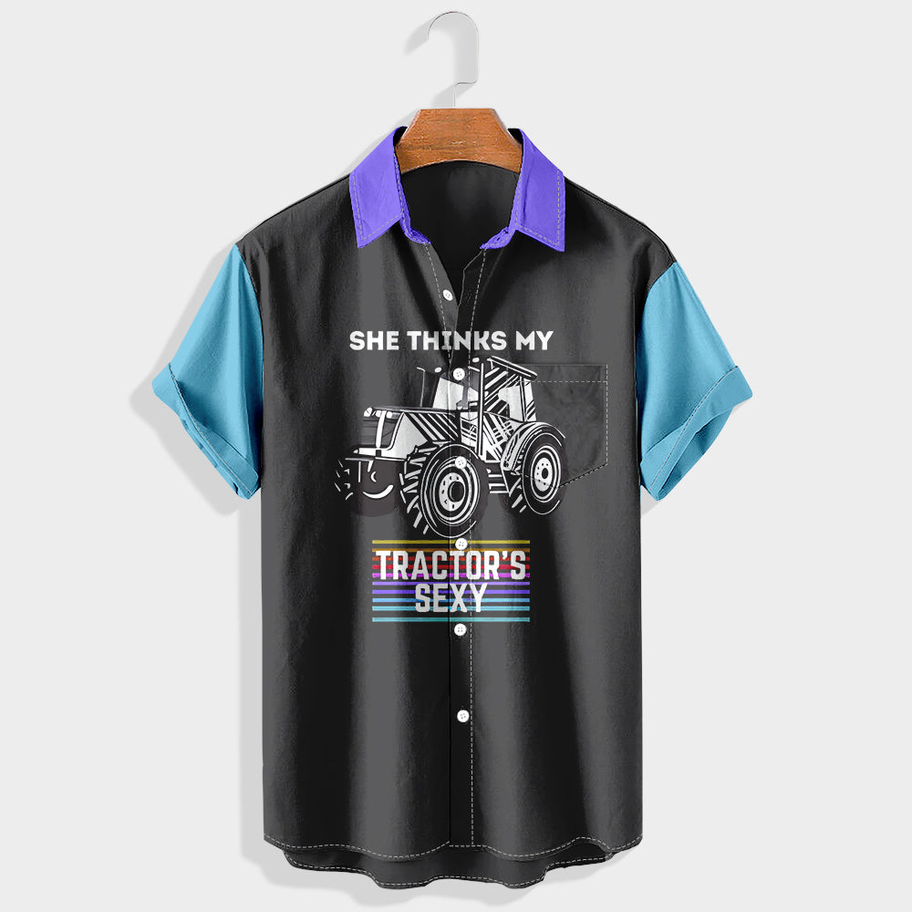 She thinks my tractor¡¯s sexy Printed Short Sleeve Shirt & Shorts Set