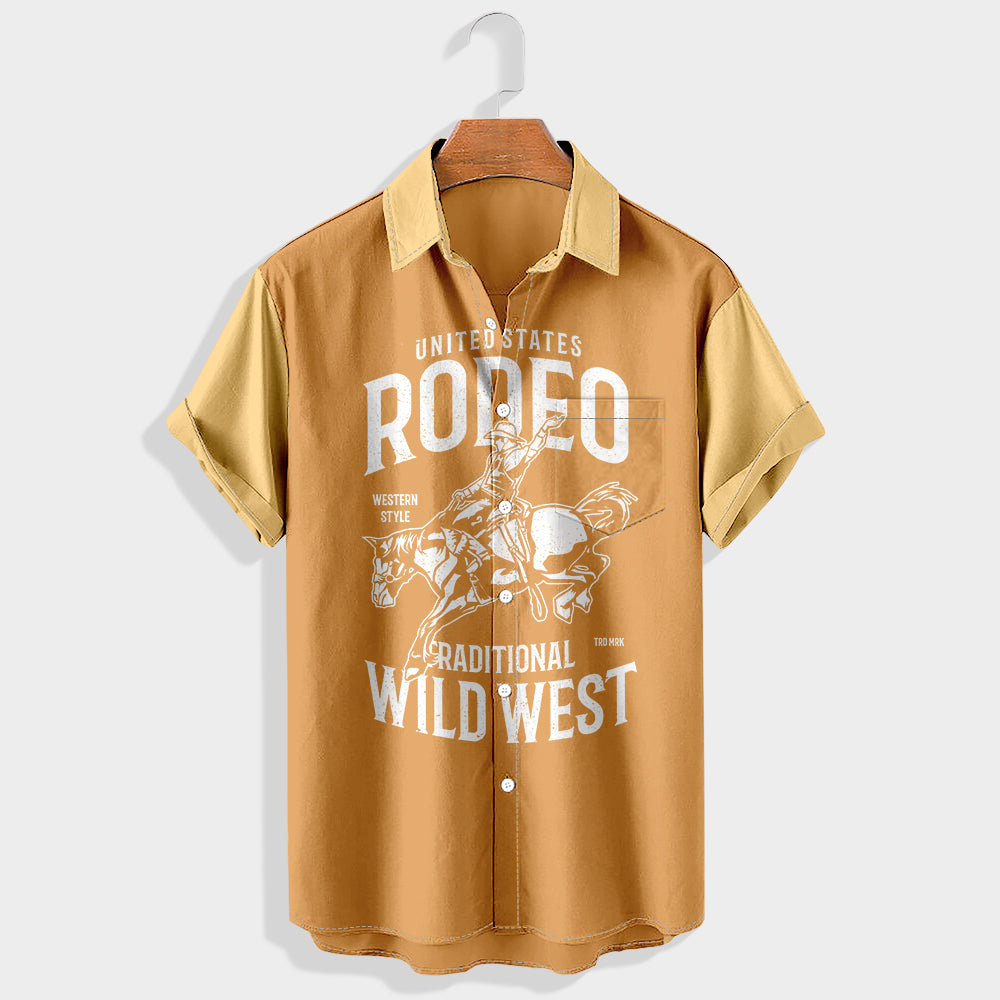 United States Rodeo Traditional Wild West Printed Short Sleeve Shirt & Shorts Set