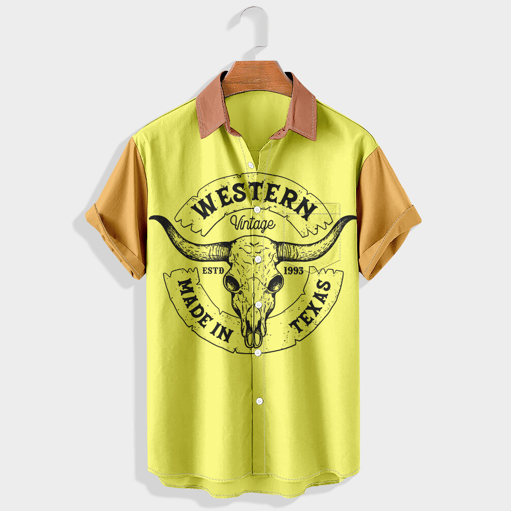 Western Vintage Made in Texas Est. 1993  Printed Short Sleeve Shirt & Shorts Set