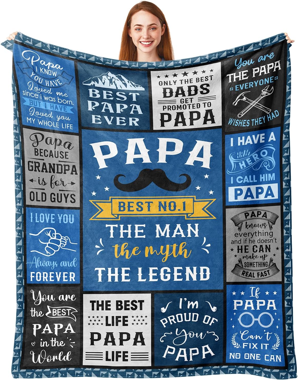 Blanket for Papa Gifts, “Papa Best No.1 The Man The Myth The Legend”, From Daughter Son, Birthday Christmas Graduation, Inspirational