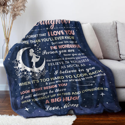 Blanket for Daughter Gifts, “I Love You More Than You’ll Ever Know I Believe In You”, From Mom, Birthday Christmas Graduation, Inspirational