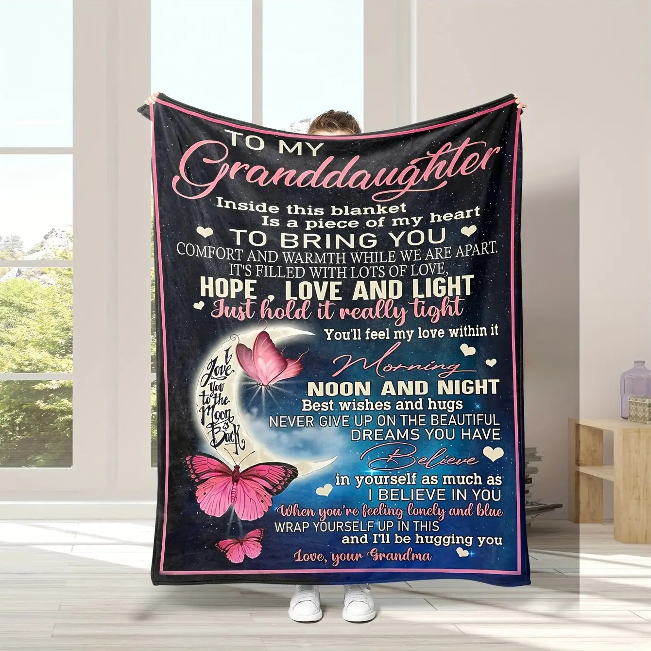 Blanket for Granddaughter Gifts - To My Granddaughter Inside This Blanket Is A Piece of My Heart To Bring You Hope Love and Light - From Grandma, Birthday Christmas Graduation, Inspirational Encouragement