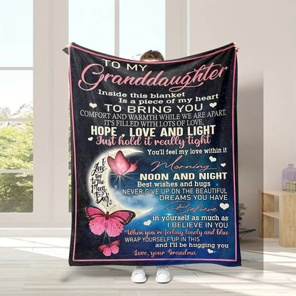 Blanket for Granddaughter Gifts - To My Granddaughter Inside This Blanket Is A Piece of My Heart To Bring You Hope Love and Light - From Grandma, Birthday Christmas Graduation, Inspirational Encouragement