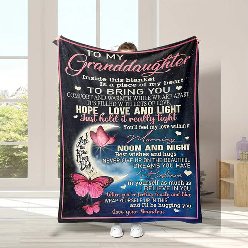 Blanket for Granddaughter Gifts - To My Granddaughter Inside This Blanket Is A Piece of My Heart To Bring You Hope Love and Light - From Grandma, Birthday Christmas Graduation, Inspirational Encouragement