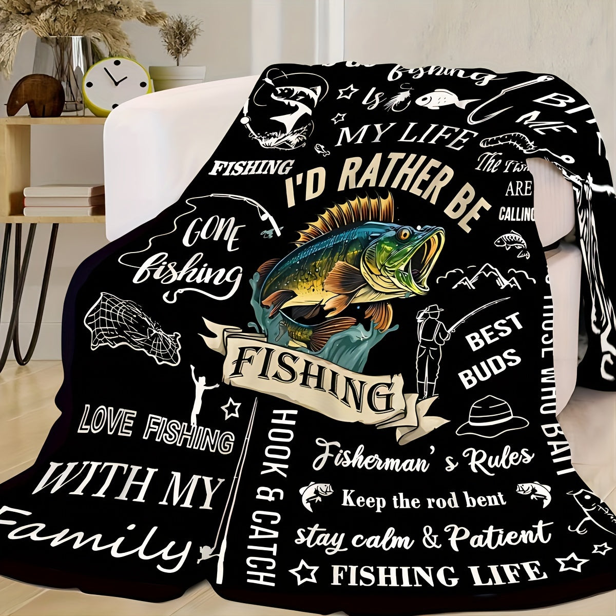 Gifts for Fisherman Blanket - I'd Rather Be Fishing - From Family, Birthday, Christmas, Everyday Encouragement, Motivational