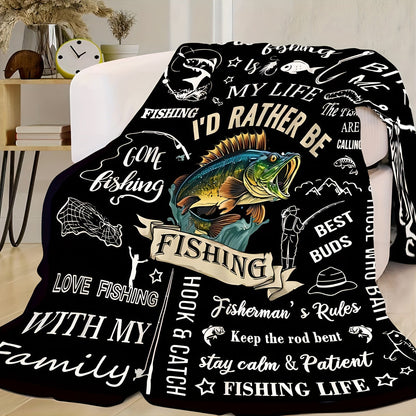 Gifts for Fisherman Blanket - I'd Rather Be Fishing - From Family, Birthday, Christmas, Everyday Encouragement, Motivational