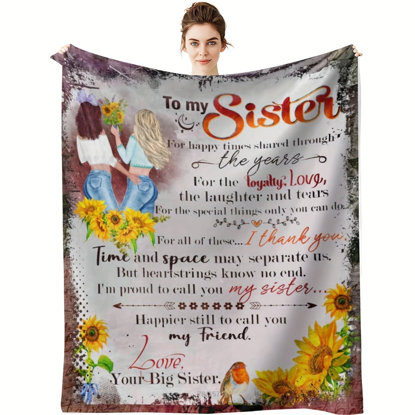 Gifts for Sister Blanket - To my Sister For happy times shared through the years - From Big Sister, Birthday, Christmas, Everyday Encouragement, Inspirational