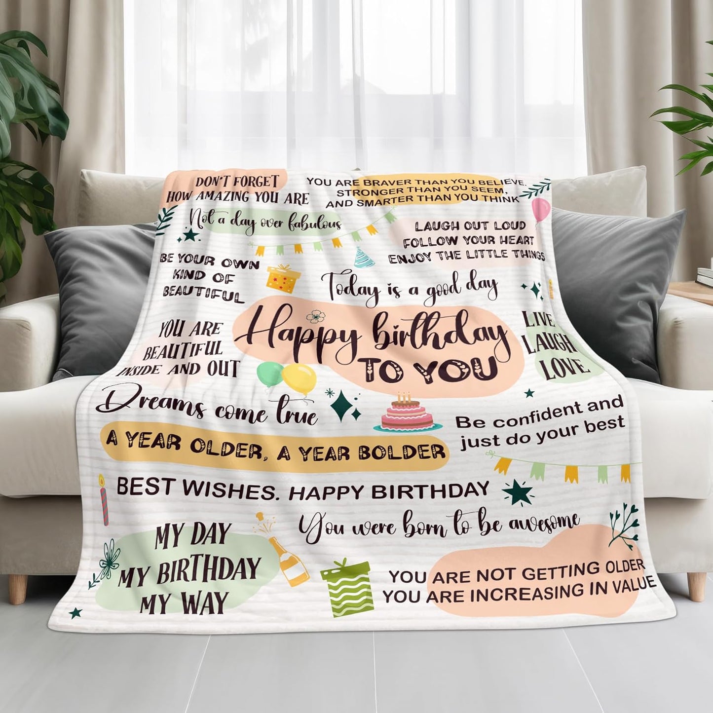 Blanket for Daughter Gifts, “Happy birthday to you”, From Mom Dad, Birthday Christmas Graduation Holiday, Inspirational Motivational