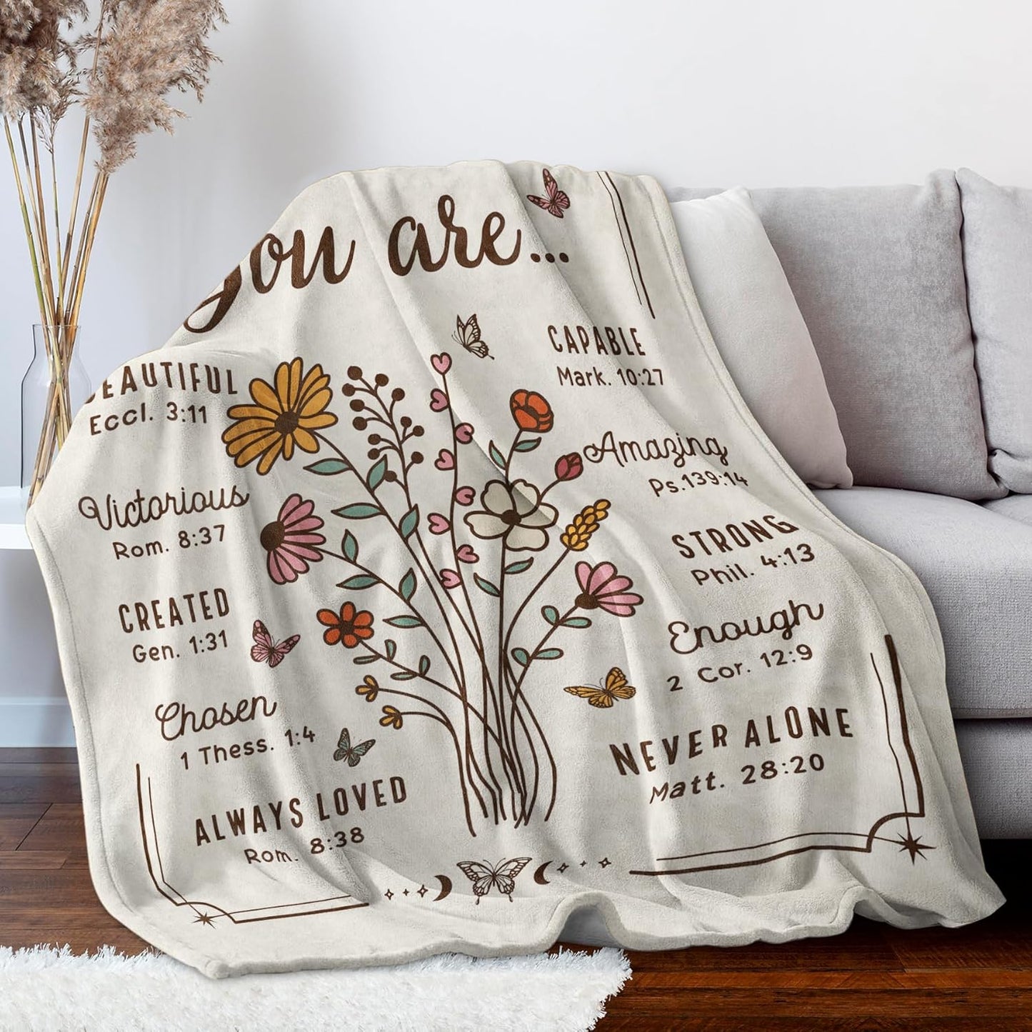 Blanket for Daughter Gifts, “You Are... Beautiful, Capable, Amazing, Loved, Never Alone”, From Mom Dad, Birthday Christmas Graduation, Inspirational