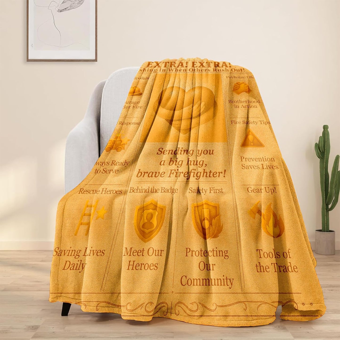 Blanket for Firefighter Gifts, “Sending you a big hug, brave Firefighter!”, From Family, Birthday, Christmas, Everyday Encouragement, Inspirational