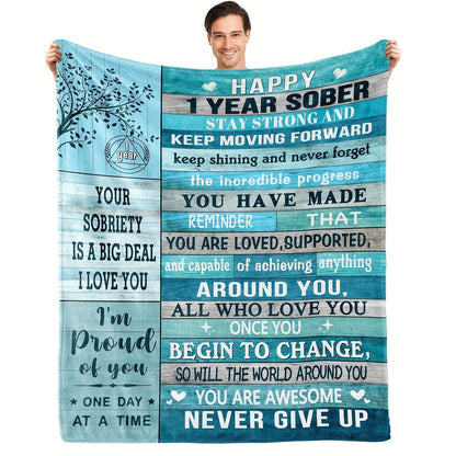 Gifts for Son Blanket - Happy 1 Year Sober Stay Strong and Keep Moving Forward - From Parents, Graduation Birthday Everyday Encouragement, Motivational Inspirational