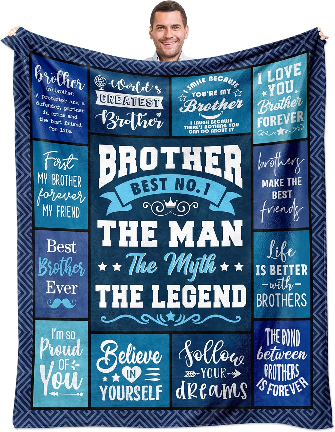 Blanket for Brother Gifts, “Brother Best No. 1 The Man The Myth The Legend”, From Sister or Family, Birthday Christmas Graduation, Inspirational