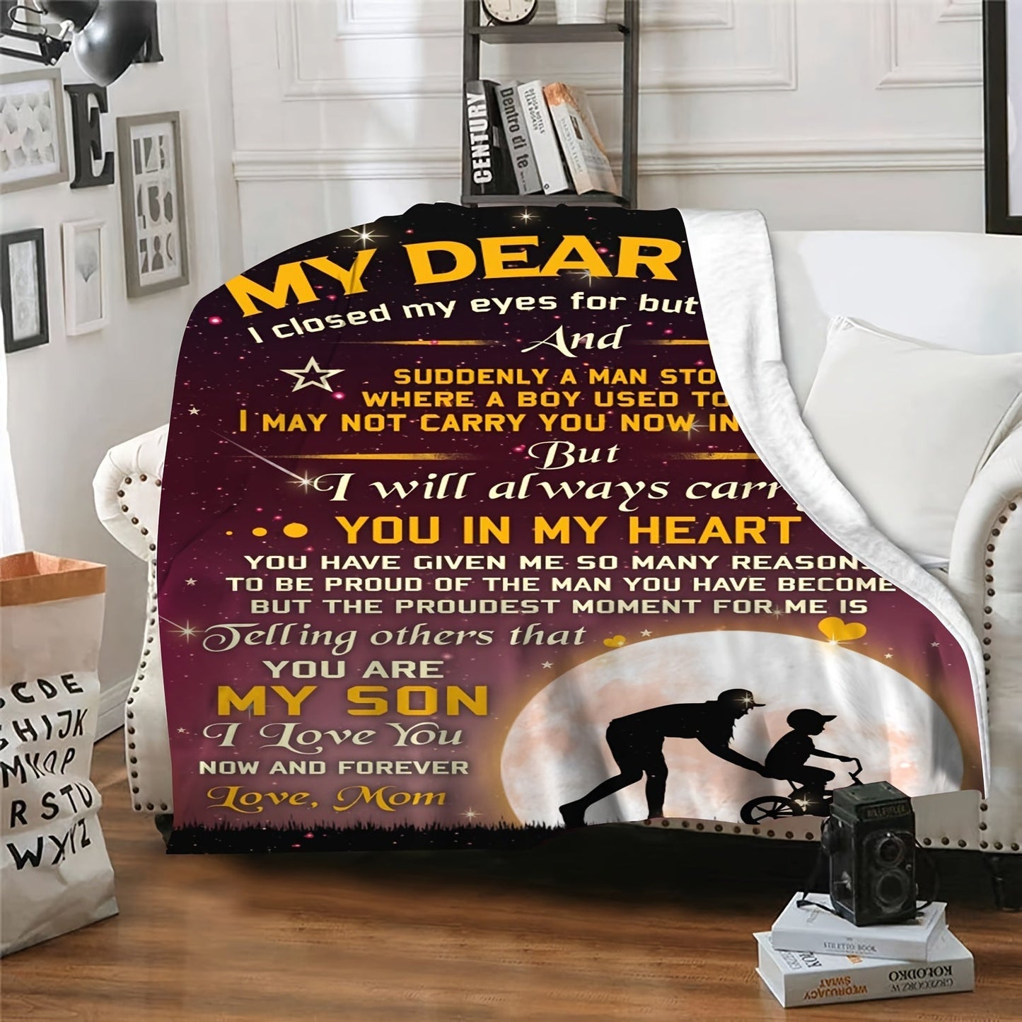 Blanket for Son Gifts, “I will always carry you in my heart”, From Mom, Birthday, Christmas, Graduation, Inspirational Theme
