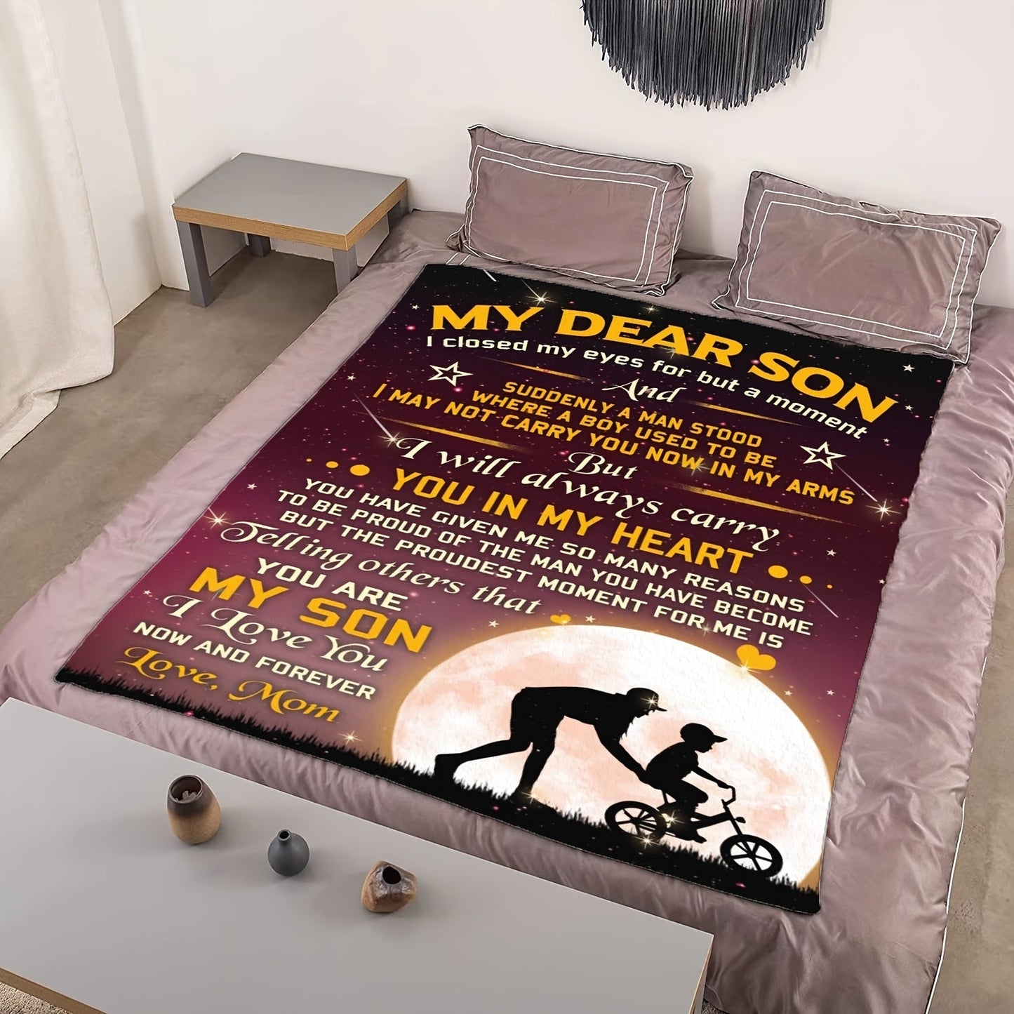 Blanket for Son Gifts, “I will always carry you in my heart”, From Mom, Birthday, Christmas, Graduation, Inspirational Theme