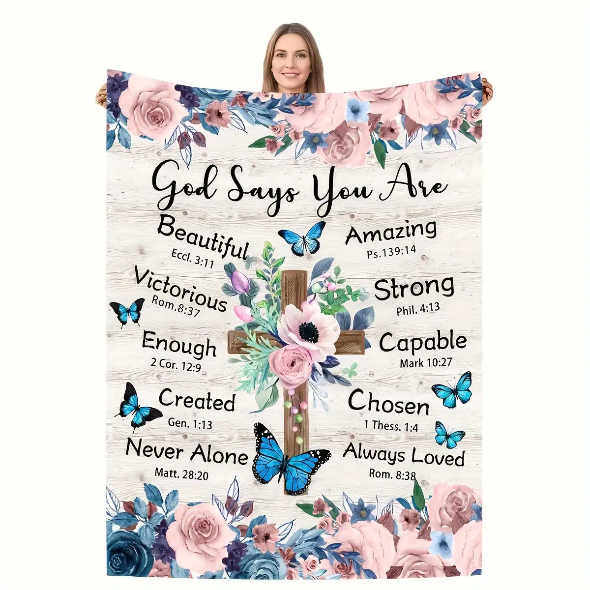 Gifts for Daughter Blanket - God Says You Are Beautiful Victorious Enough Created Never Alone Amazing Strong Capable Chosen Always Loved - From Parents, Birthday Christmas Everyday Encouragement, Inspirational Motivational