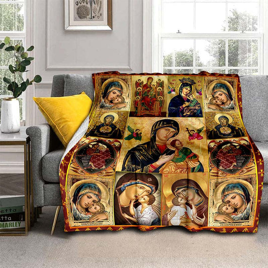 Religious Gifts Blanket - Mother of God with Jesus - From Family, Christmas, Holiday, Inspirational, Faith