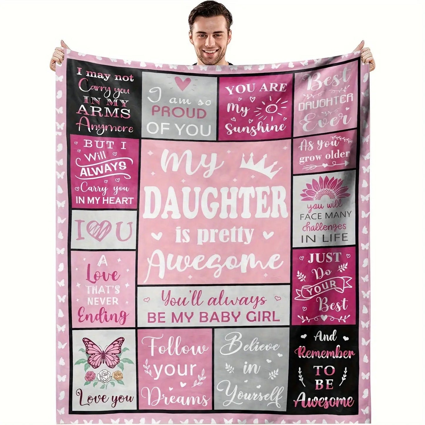 Blanket for Daughter Gifts - My Daughter is Pretty Awesome - From Parents, Birthday, Graduation, Everyday Encouragement, Inspirational Motivational Blanket