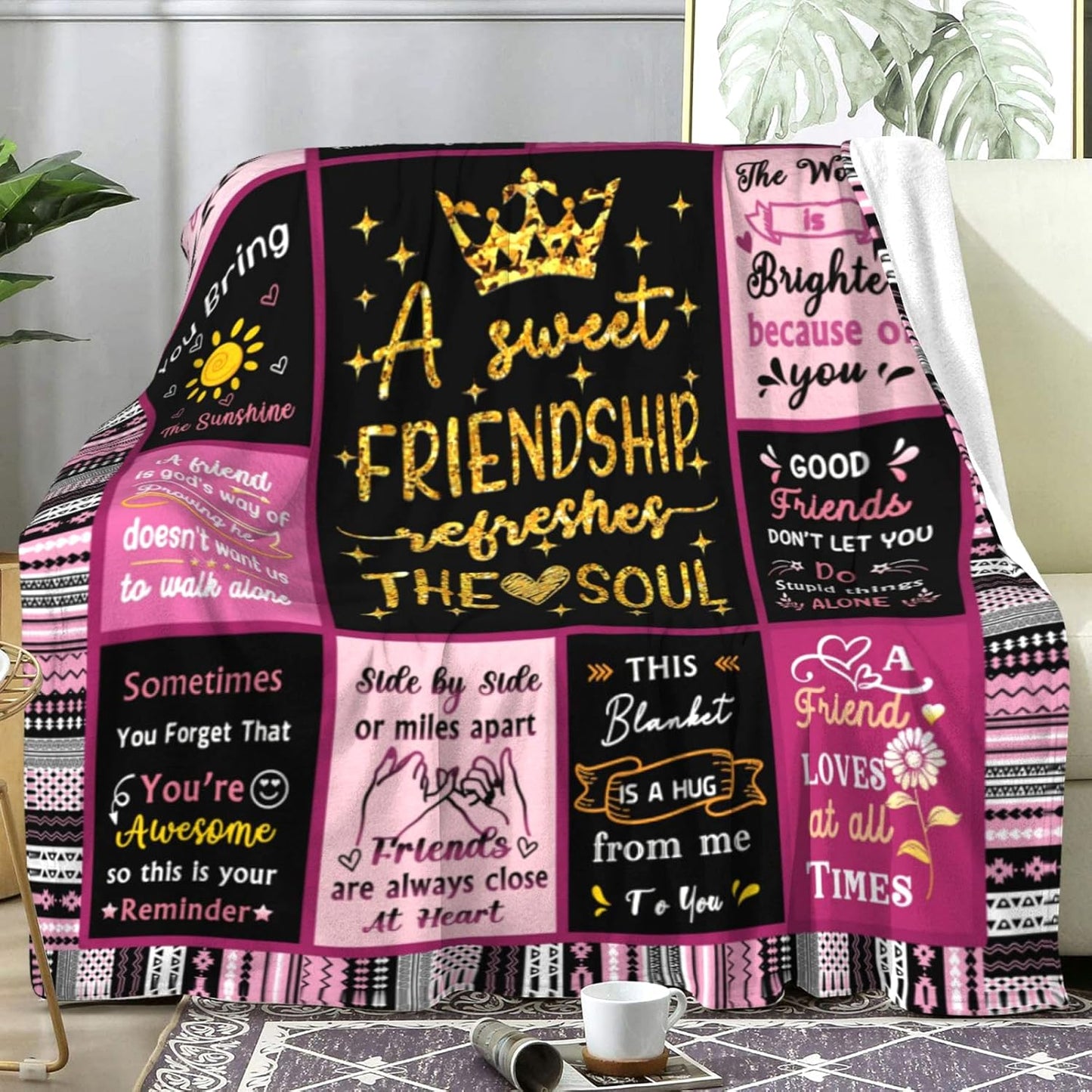 Gifts for Best Friend Blanket, "A Sweet Friendship Refreshes the Soul", From Friend, Birthday, Christmas, Graduation, Inspirational